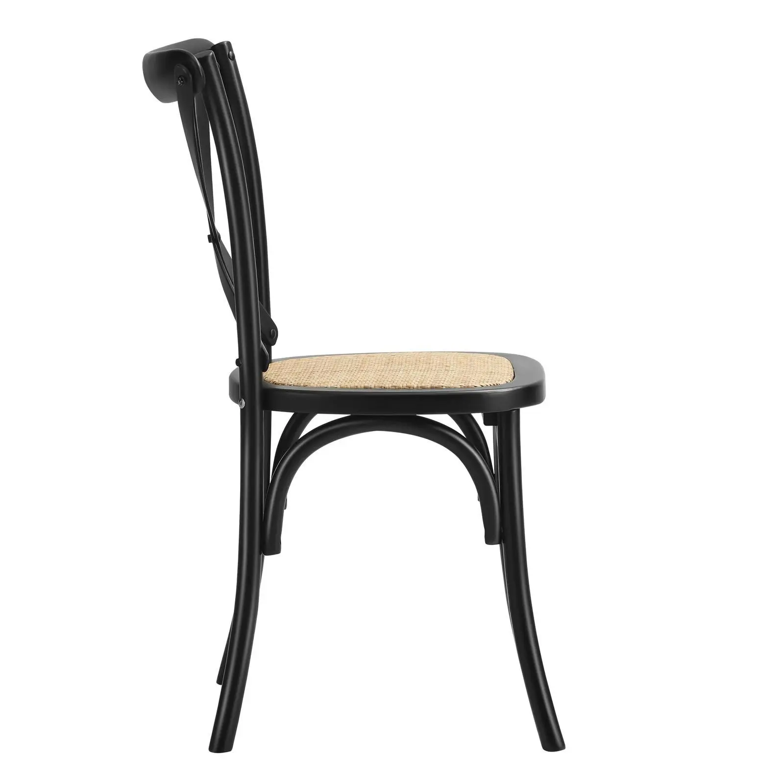 Oikiture 2PCS Crossback Dining Chair Solid Birch Timber Wood Ratan Seat Black