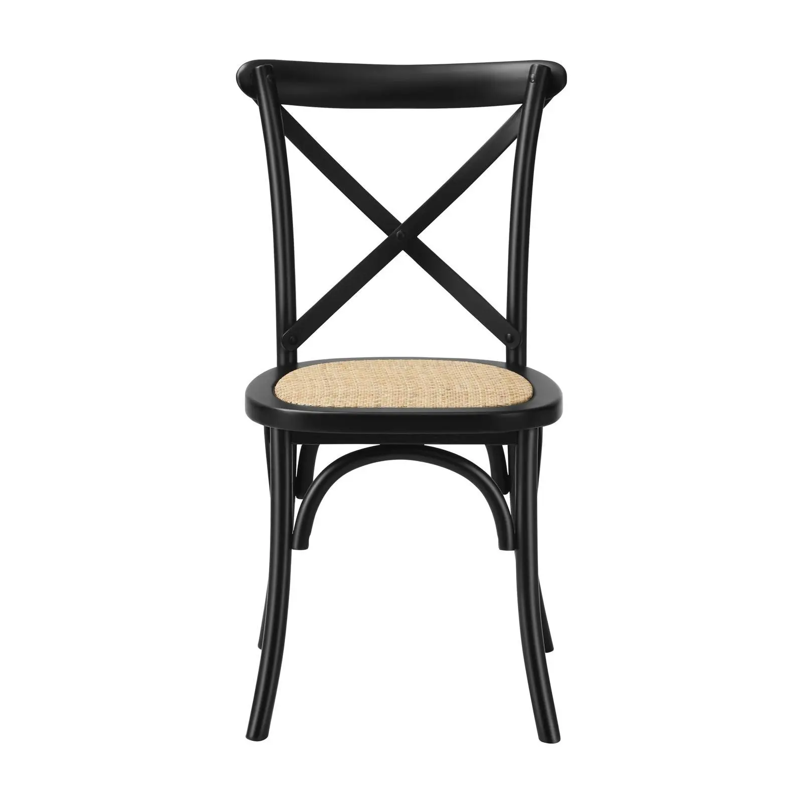 Oikiture 2PCS Crossback Dining Chair Solid Birch Timber Wood Ratan Seat Black