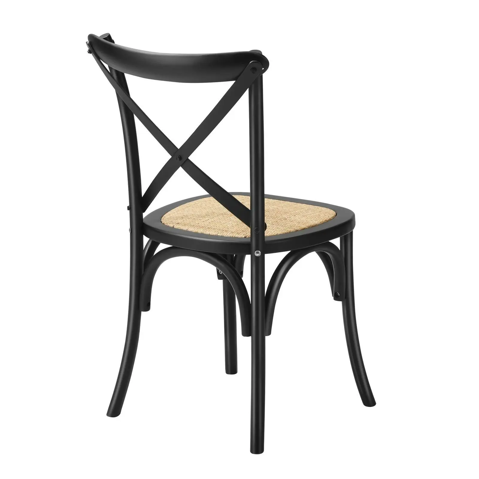 Oikiture 2PCS Crossback Dining Chair Solid Birch Timber Wood Ratan Seat Black