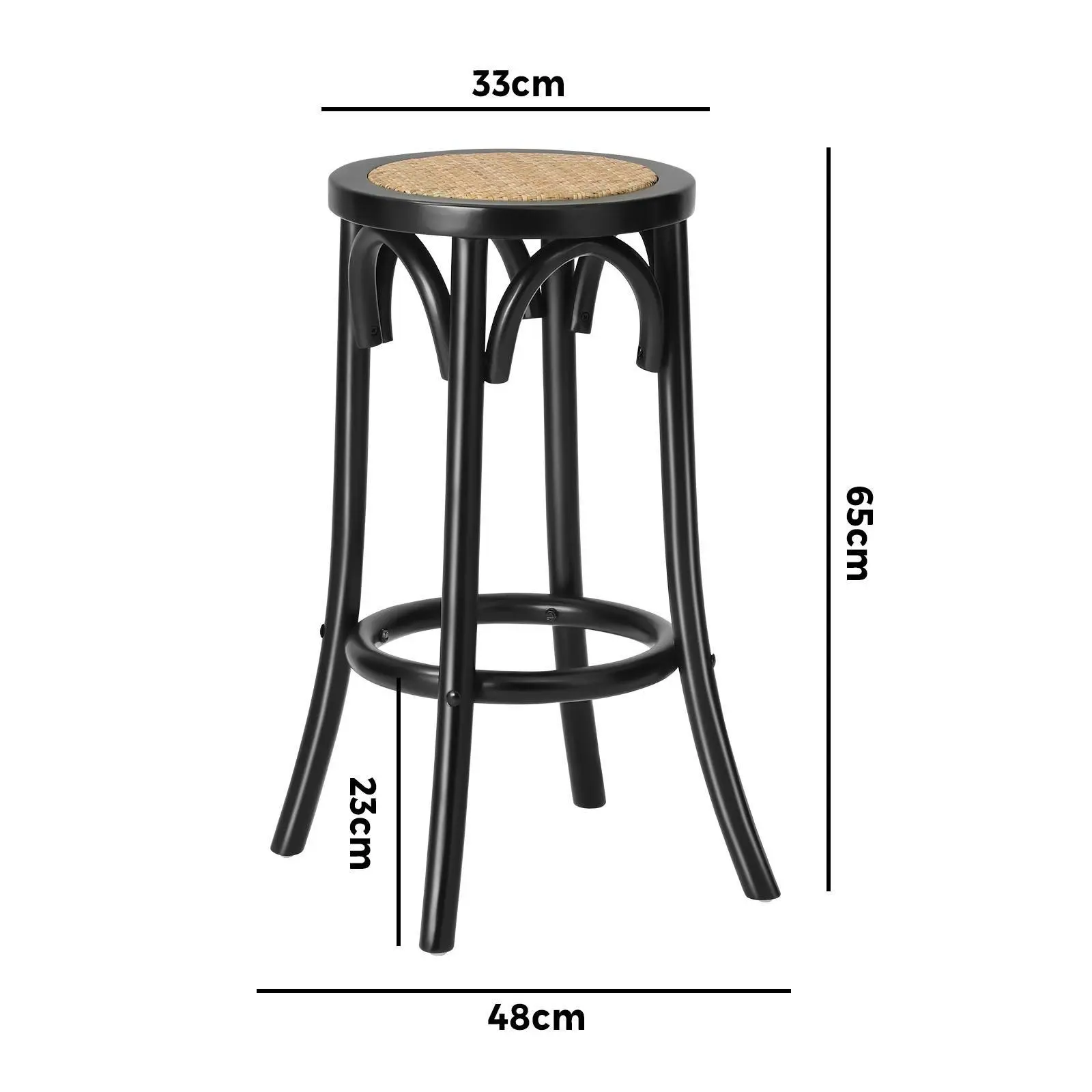 Oikiture 2x Bar Stools Kitchen Vintage Dining Chair Rattan Seat Black