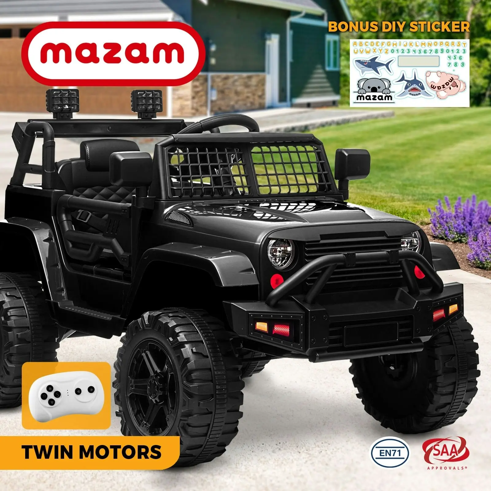 Mazam Kids Ride On Car 12V Electric Jeep Remote Vehicle Toy Cars Gift LED light Black