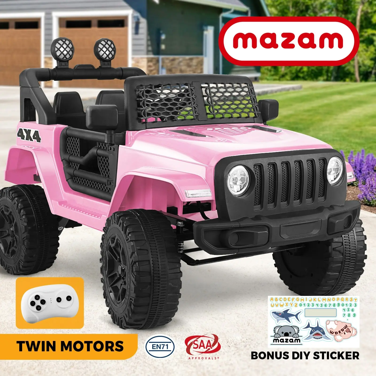 Mazam Kids Ride On Car Jeep Pink Electric Vehicle Toy Remote Cars Gift 12V LED Light