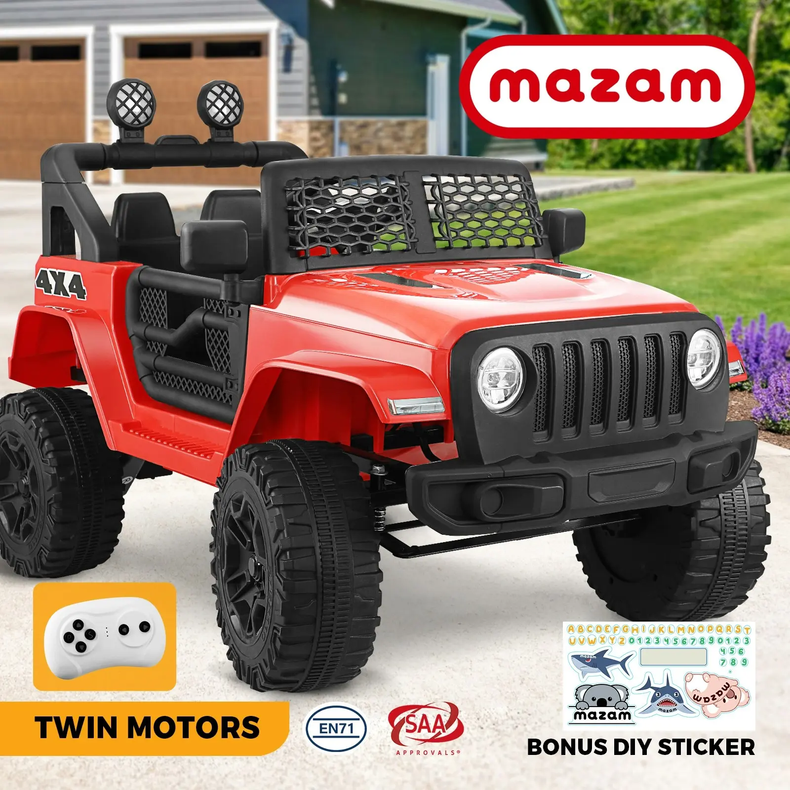 Mazam Ride On Car Red Electric Jeep Toy Remote Cars Kids Gift MP3 LED lights 12V