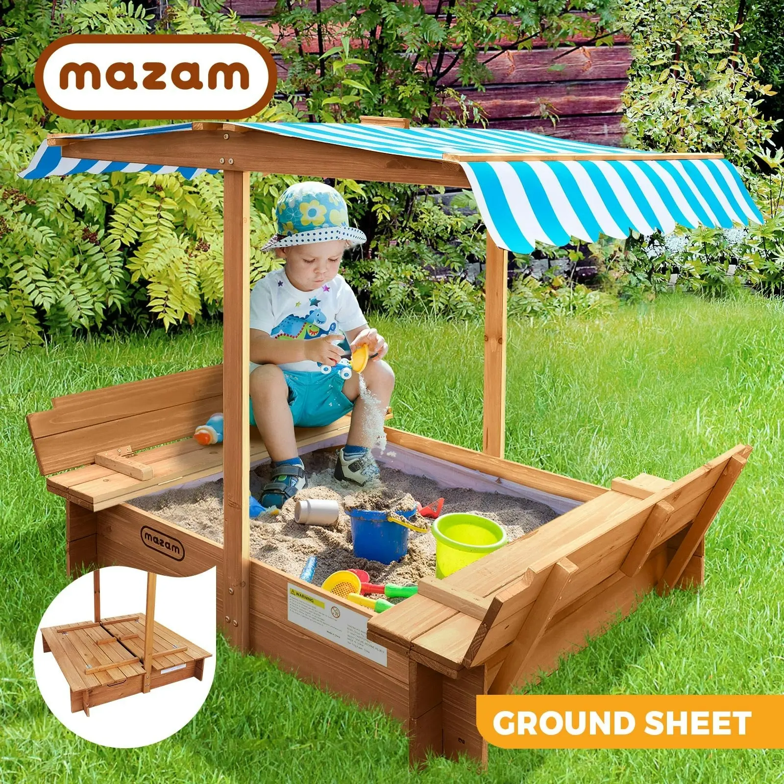 Mazam Kids Sandpit Outdoor Toys Wooden Sandbox Beach Play Box Children Canopy