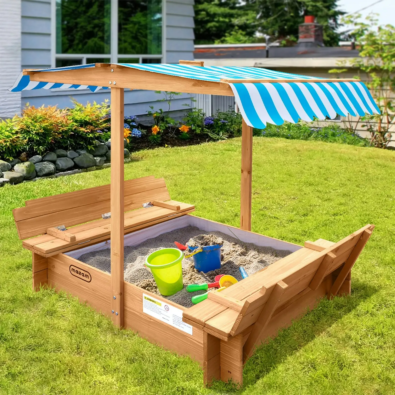 Mazam Kids Sandpit Outdoor Toys Wooden Sandbox Beach Play Box Children Canopy