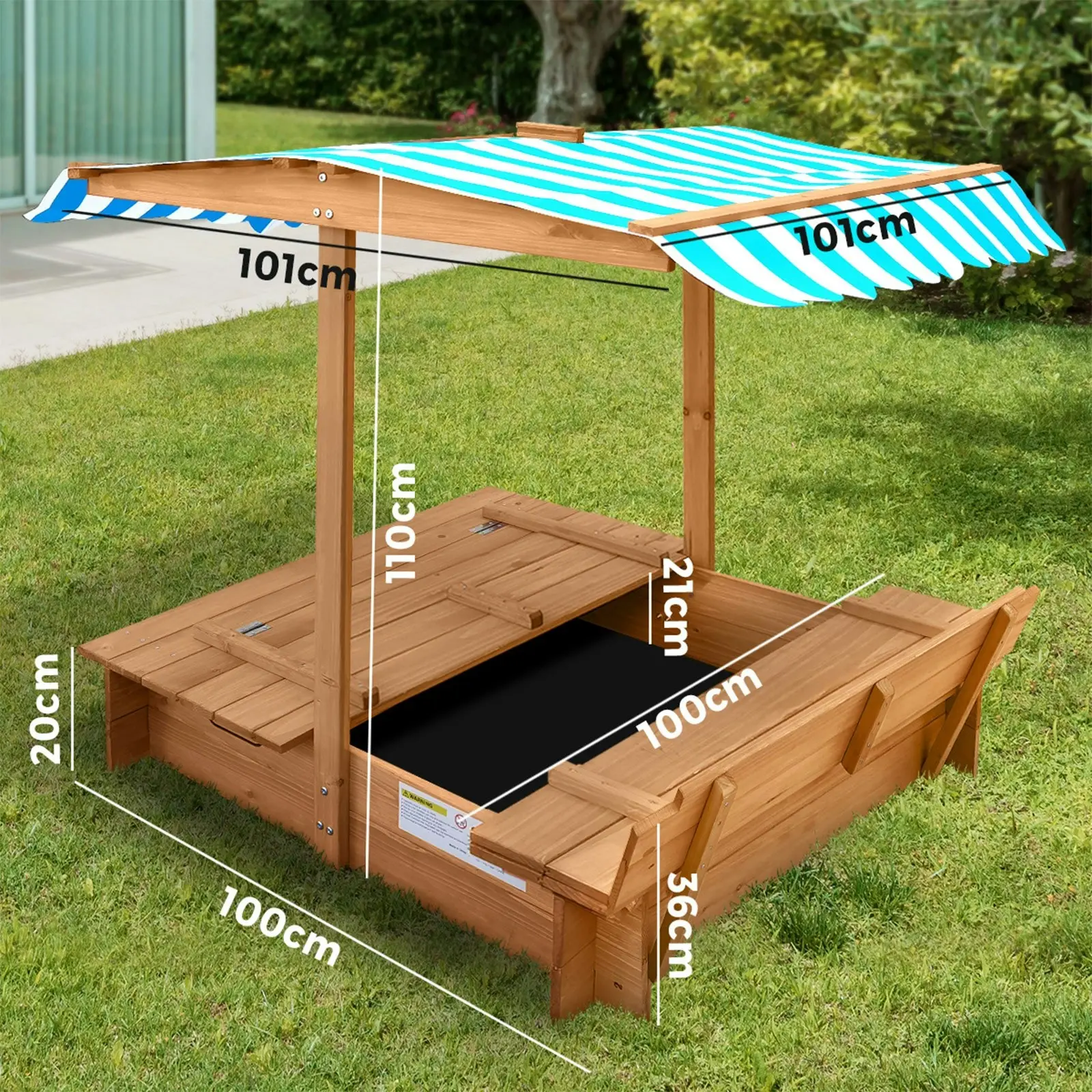 Mazam Kids Sandpit Outdoor Toys Wooden Sandbox Beach Play Box Children Canopy