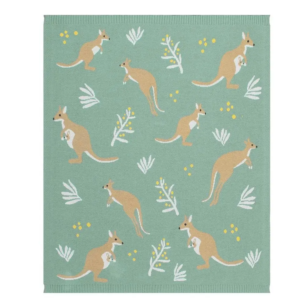 Living Textiles | Australiana Baby Blanket - Kangaroo/Green