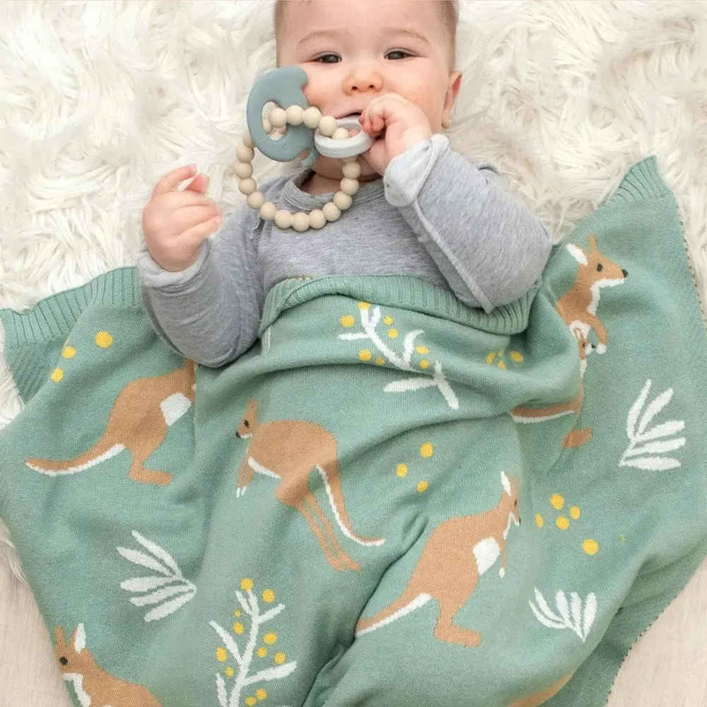 Living Textiles | Australiana Baby Blanket - Kangaroo/Green