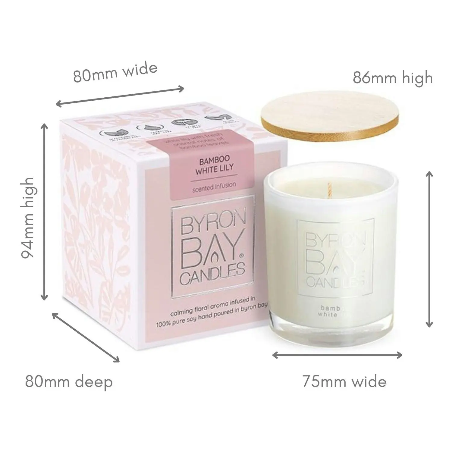 Byron Bay Candles | 30 Hour Scented Pure Soy Candle - Bamboo White Lilly