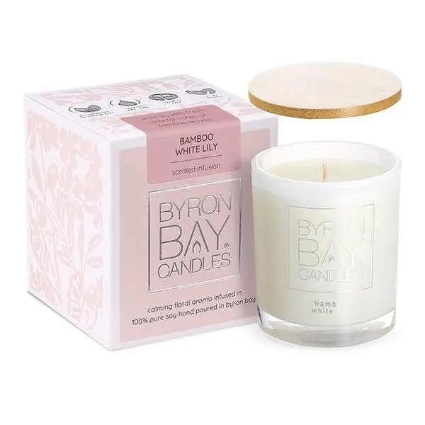 Byron Bay Candles | 30 Hour Scented Pure Soy Candle - Bamboo White Lilly