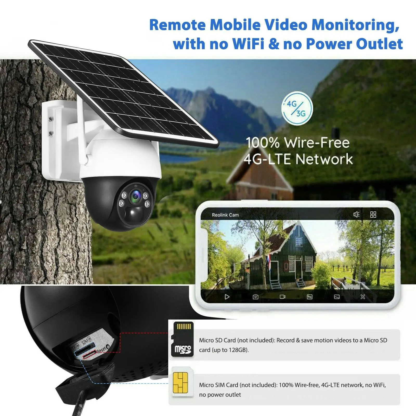 Ausway 4G Solar Security Camera Wireless Outdoor CCTV Home Surveillance System with Battery Remote Control x4