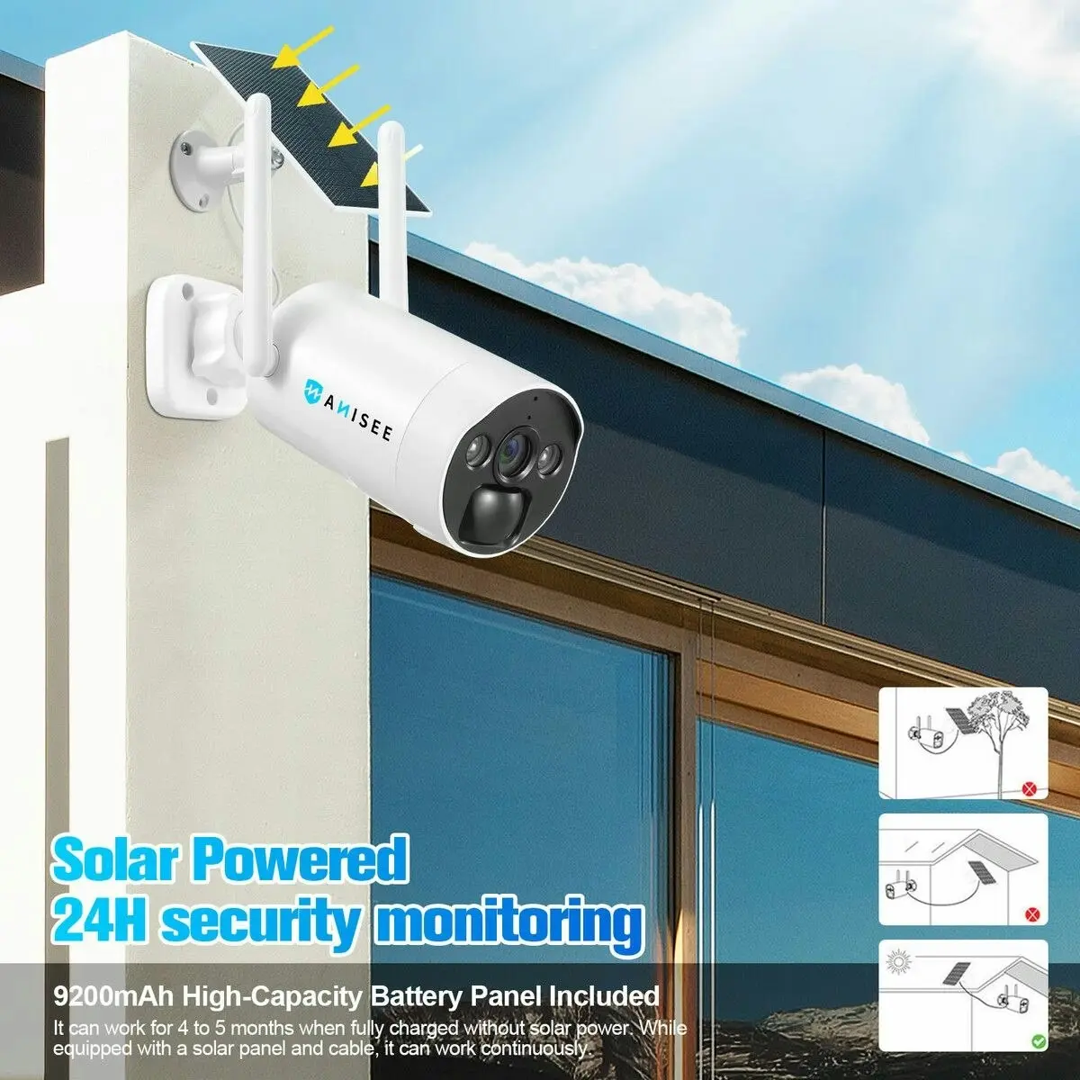 Maxkon Wifi Security Cameras 4 Set Wireless CCTV Home Spy Surveillance System Outdoor With 8CH NVR Solar Panel Battery