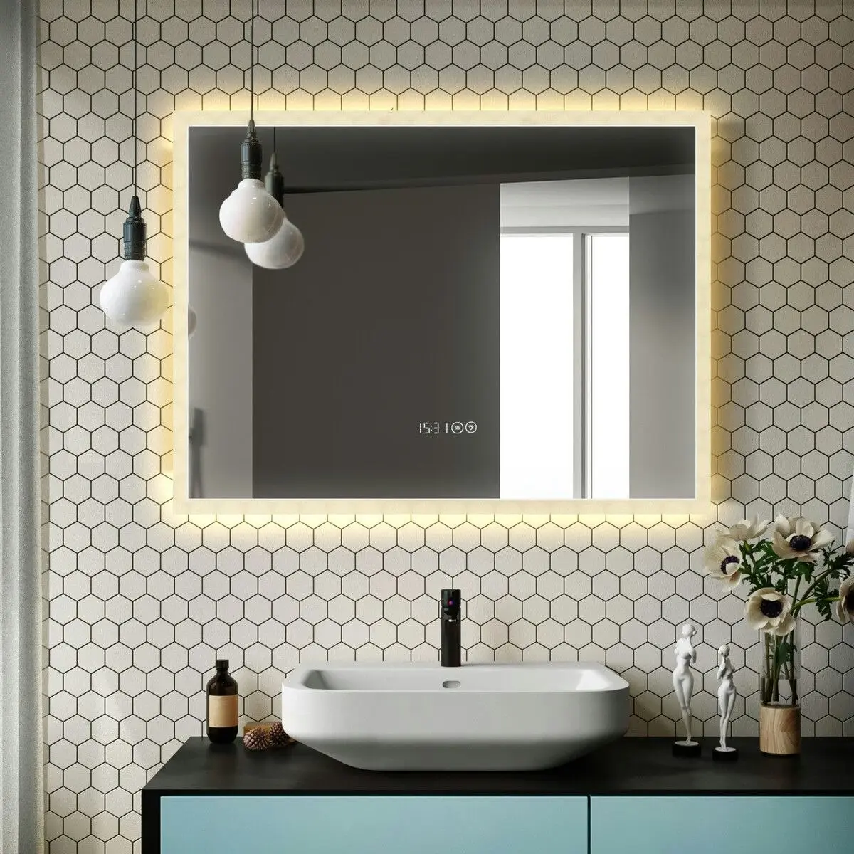 LUXSUITE  Bathroom Mirror Smart Fogless LED Rectangular Wall Mounted for Shower Vanity Salon 80X60cm