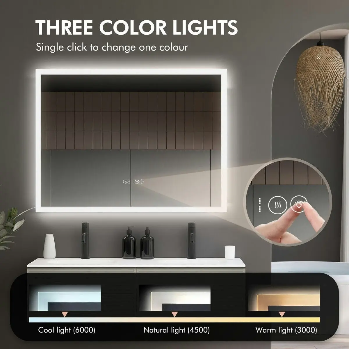 LUXSUITE  Bathroom Mirror Smart Fogless LED Rectangular Wall Mounted for Shower Vanity Salon 80X60cm