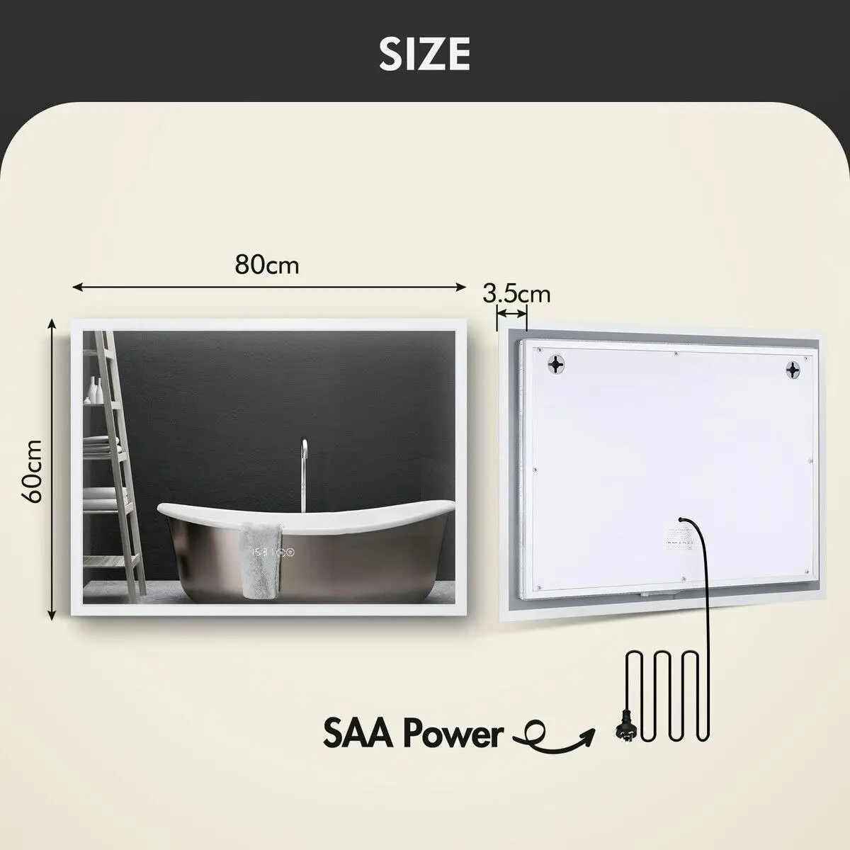 LUXSUITE  Bathroom Mirror Smart Fogless LED Rectangular Wall Mounted for Shower Vanity Salon 80X60cm