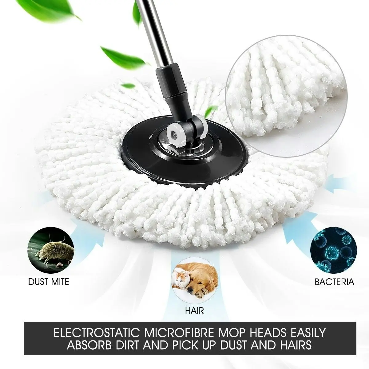 Dr FUSSY Spin Rotating Mop and Bucket Set  360 Degree with Wheels and 4 Microfibre Mop Heads