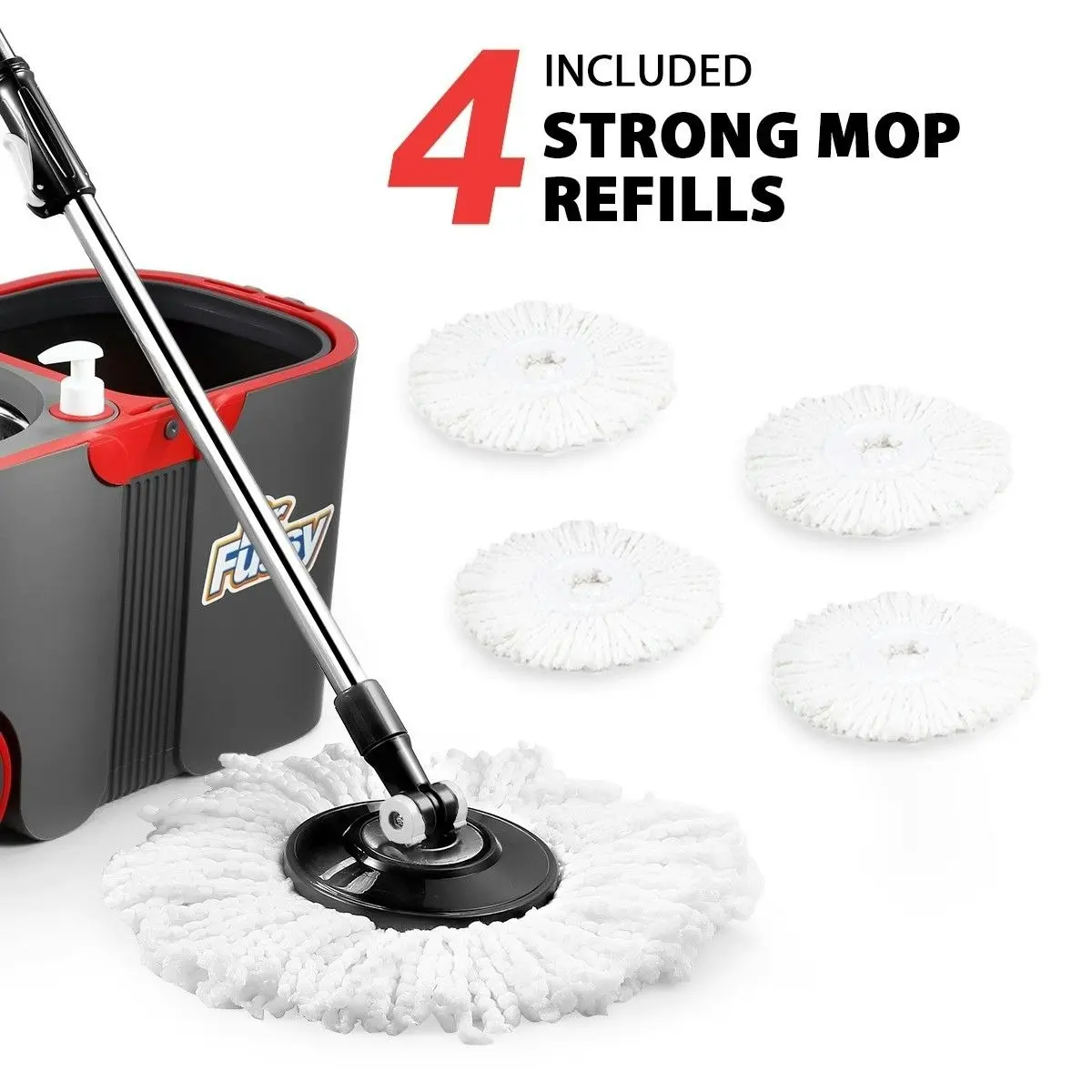 Dr FUSSY Spin Rotating Mop and Bucket Set  360 Degree with Wheels and 4 Microfibre Mop Heads