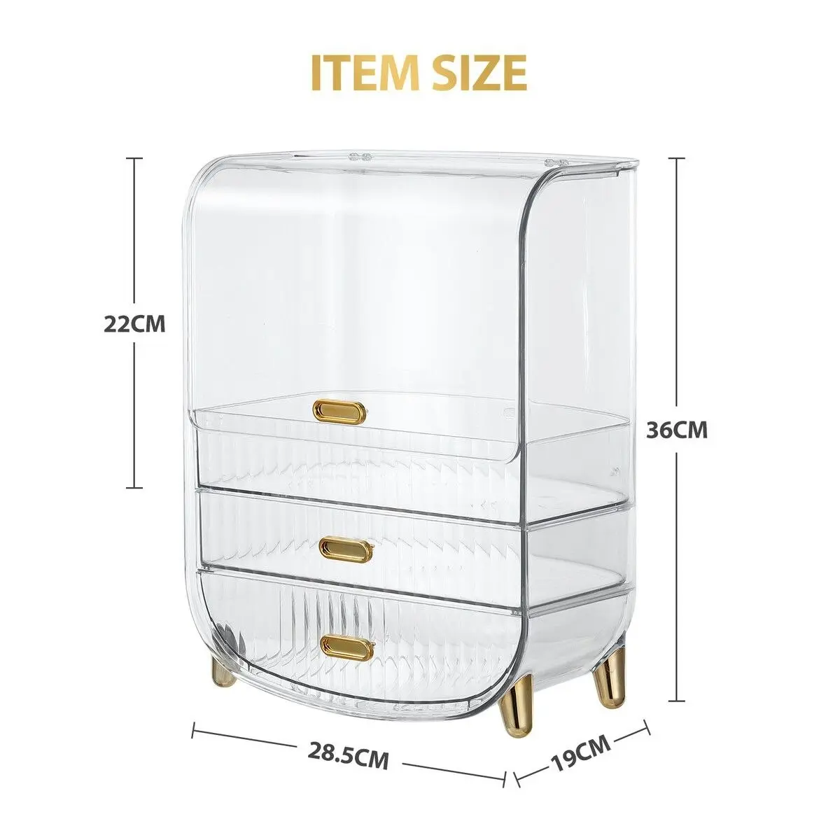 Ausway Makeup Storage Organiser Cosmetics Case Large Holder Jewellery Box Vanity Drawers Organizer Stand Transparent Portable 28.5x19x36cm