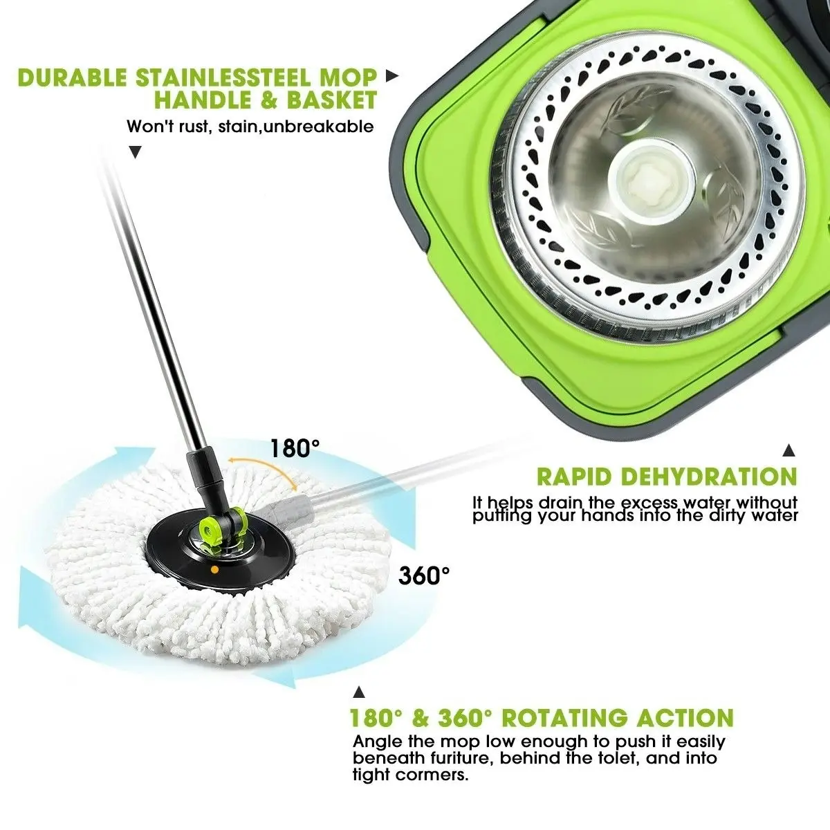 Dr FUSSY Stainless Steel Microfiber 360 Spin Mop 10L