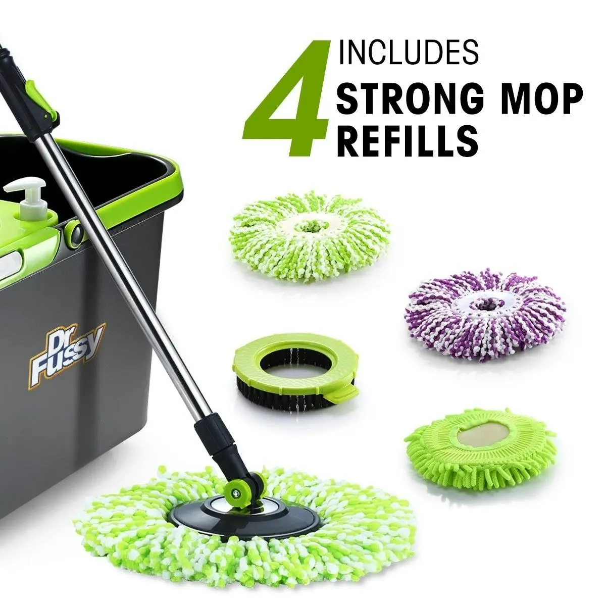 Dr FUSSY Dr. Fussy Mop 360 Degree Spin Drying Basket Including 4 Strong Mop Refills