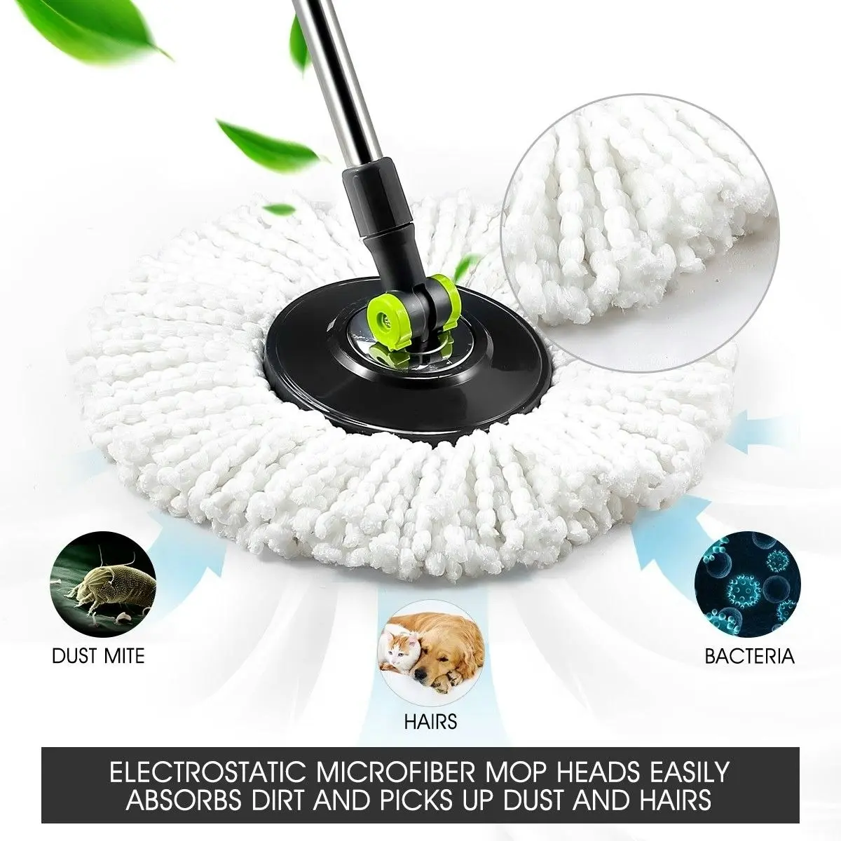 Dr FUSSY 360 Degree Spin Floor Mop Bucket System with 4 Extra Microfiber Heads