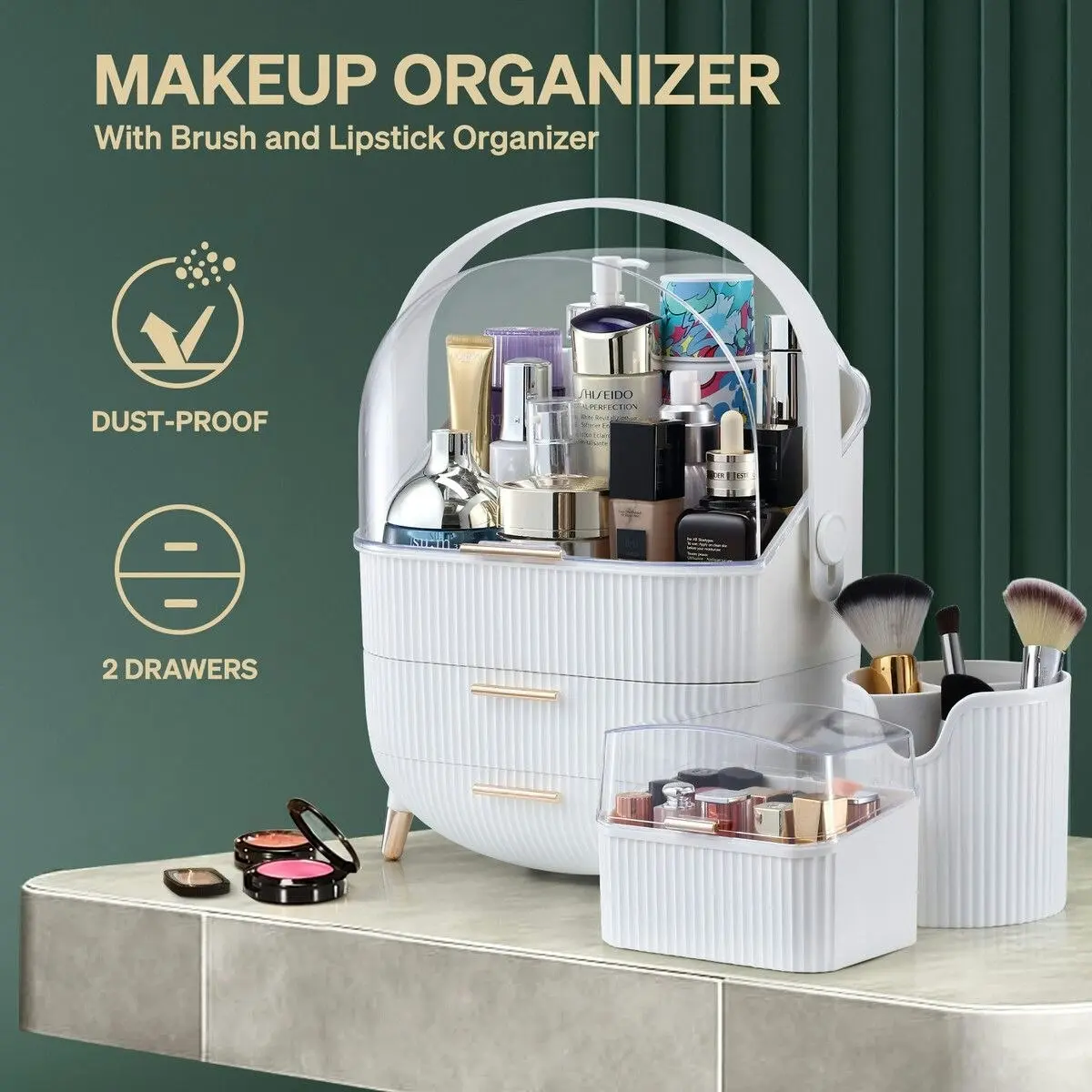 Ausway Makeup Storage Drawer Case Jewellery Box Stand Brush Holder Organiser Cosmetic Lipstick Skincare Display Portable