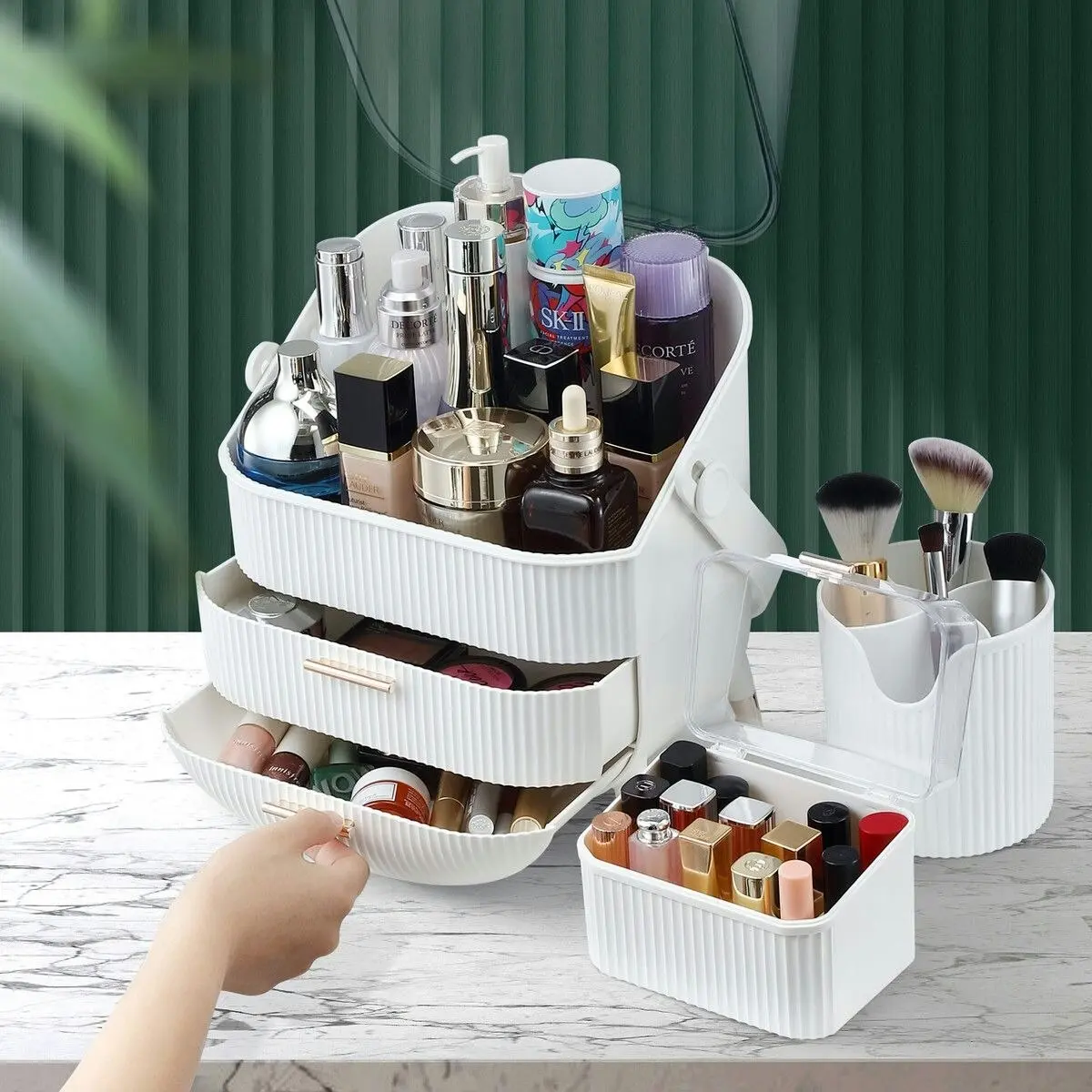 Ausway Makeup Storage Drawer Case Jewellery Box Stand Brush Holder Organiser Cosmetic Lipstick Skincare Display Portable