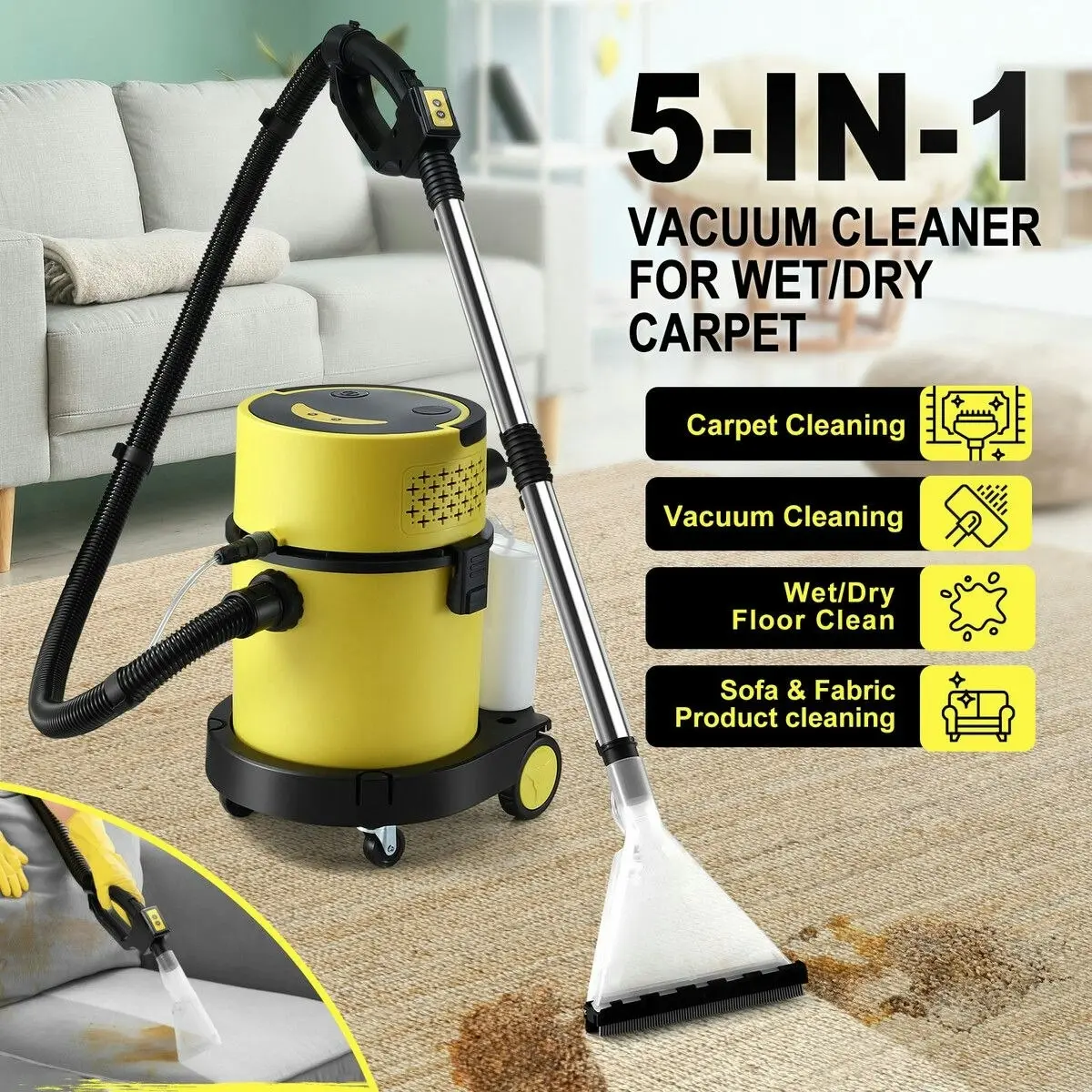 Maxkon Carpet Cleaner Vacuum Wet Dry Floor Sofa Upholster 5 In 1 Cleaning Machine Portable Smart Mop Cordless Wheels