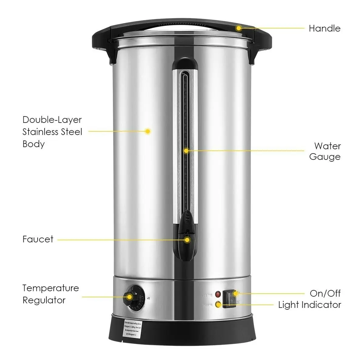 Maxkon  28L Stainless Steel Hot Water Urn 2500W Electric Hot Beverage Dispenser with Boil Dry Protection