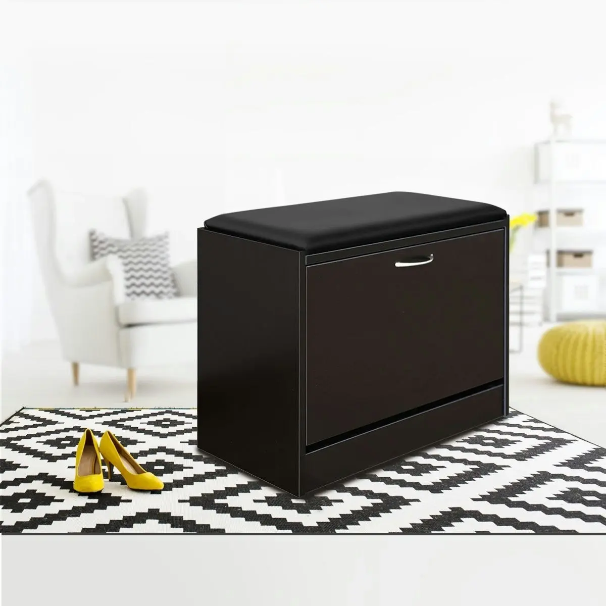 Ausway Black Wooden Shoe Cabinet Fold Organizer