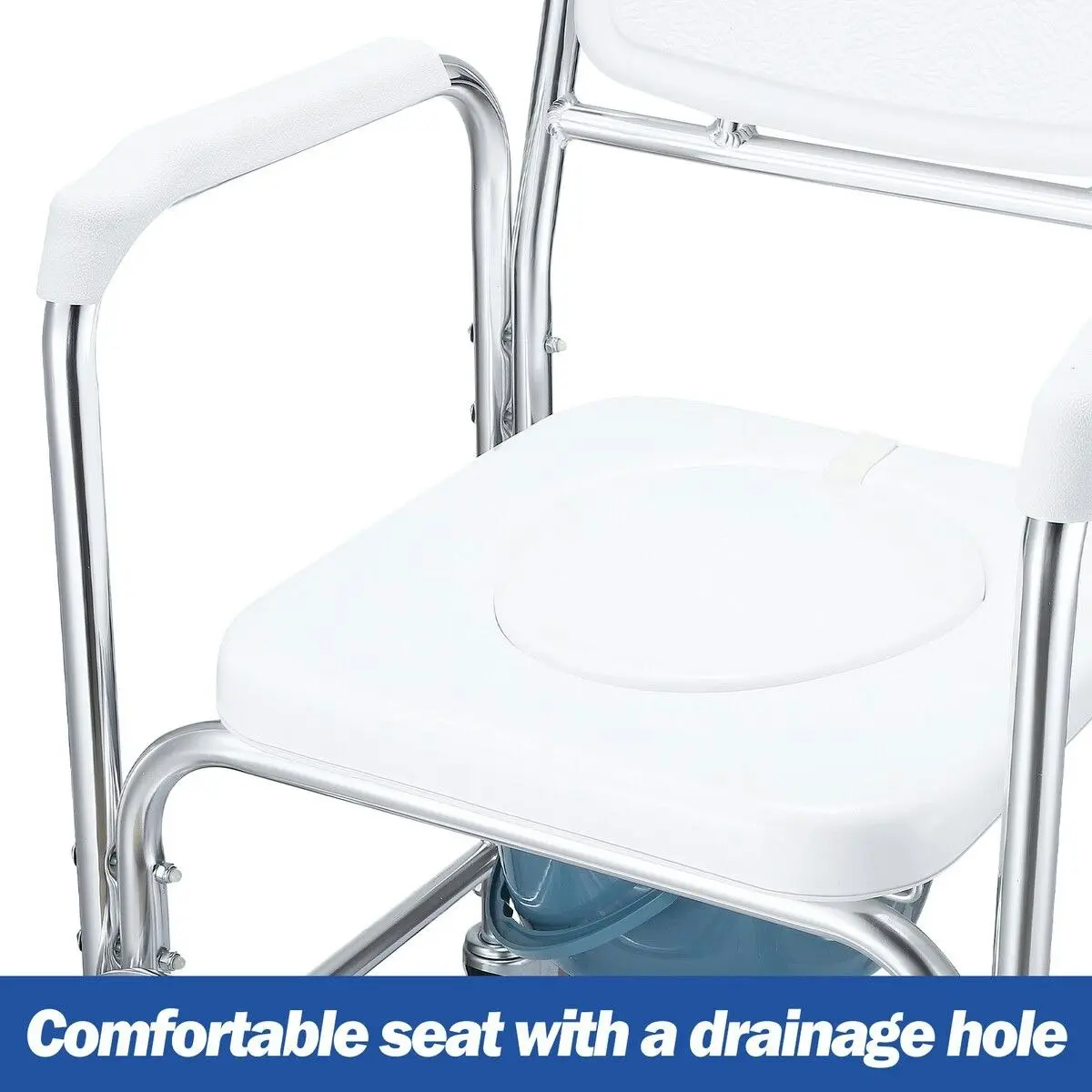 Ausway Commode Shower Chair Toilet Wheelchair 3 in 1 Bath Stool Bathroom Bedside Seat Seating Furniture Folding with Arms