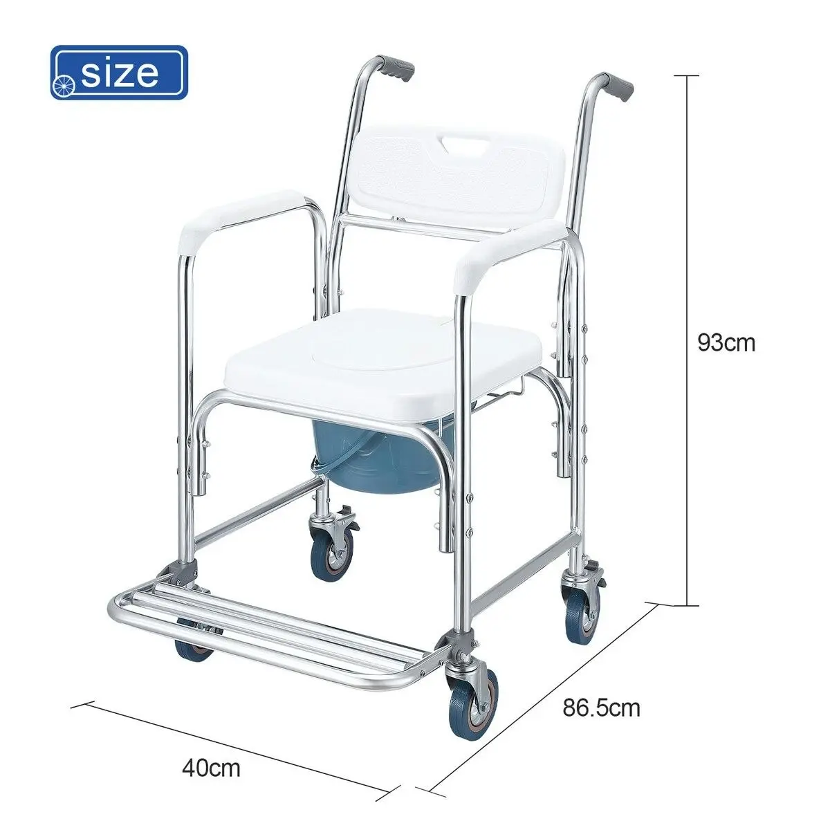 Ausway Commode Shower Chair Toilet Wheelchair 3 in 1 Bath Stool Bathroom Bedside Seat Seating Furniture Folding with Arms