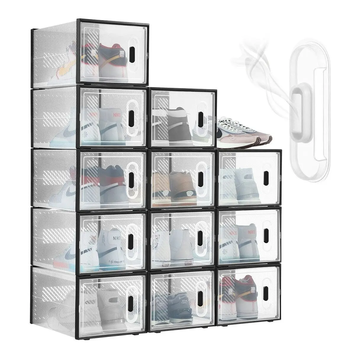 Ausway 24PCS Shoe Box Sneaker Storage Display Case Clear Plastic Boxes Organiser Stackable Extra Large x2