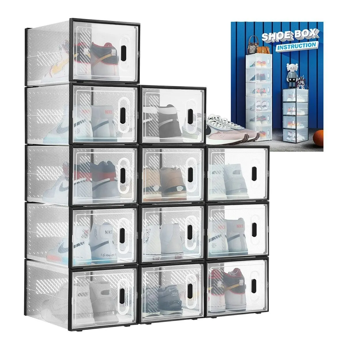 Ausway 24PCS Shoe Box Sneaker Storage Display Case Clear Plastic Boxes Organiser Stackable Extra Large x2