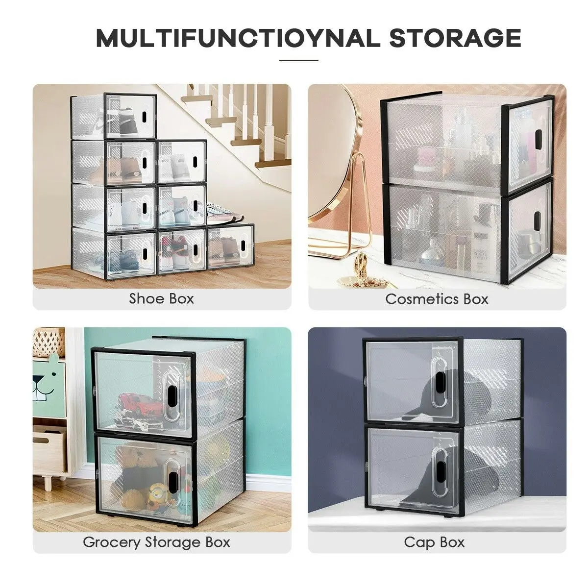 Ausway 24PCS Shoe Box Sneaker Storage Display Case Clear Plastic Boxes Organiser Stackable Extra Large x2