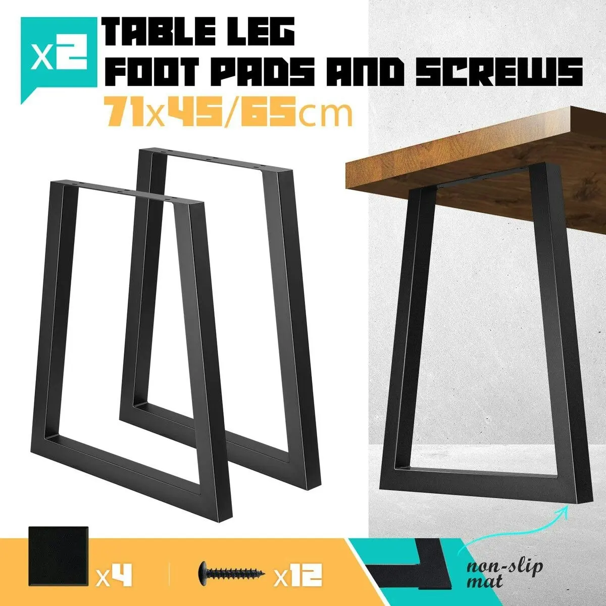 Ausway Coffee Dining Table Leg Metal Bench Console Feet Furniture Base Black Steel Industrial for Bar Home Office Cafe Bedside 2PCS