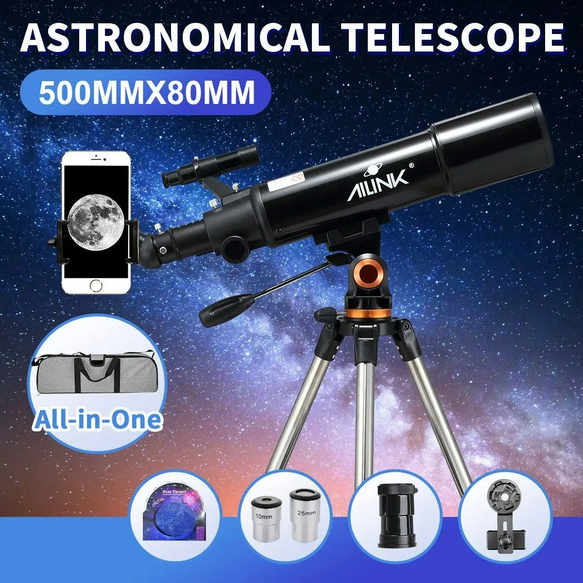 Ausway 50080 Monocular Astronomical Telescope Space Outdoor with Tripod and Backpack