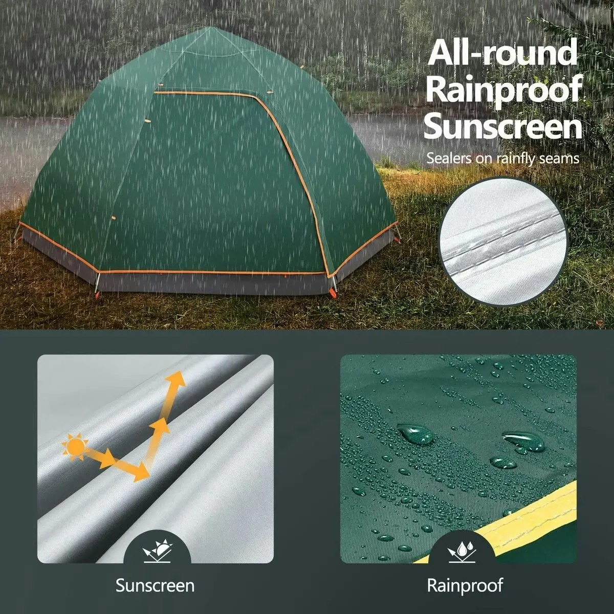 OGL 4 Man Beach Tent Shelter Instant Pop Up Camping Family Dome Sun Shade Hiking Picnic Outdoor 240x240x135cm Green