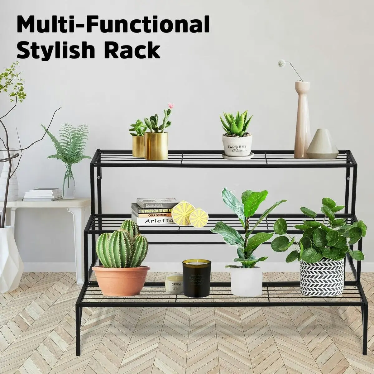 Ausway Plant Stand Black 3 Tiers Metal Flower Shelf Pot Holder Corner Planter Garden Storage Rack Outdoor Indoor Large