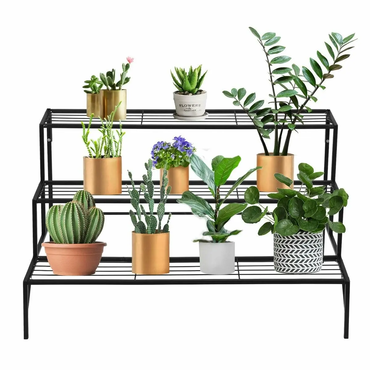 Ausway Plant Stand Black 3 Tiers Metal Flower Shelf Pot Holder Corner Planter Garden Storage Rack Outdoor Indoor Large