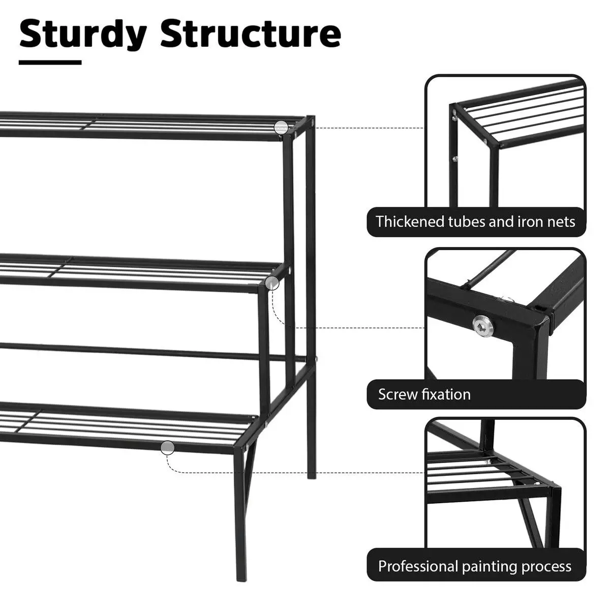 Ausway Plant Stand Black 3 Tiers Metal Flower Shelf Pot Holder Corner Planter Garden Storage Rack Outdoor Indoor Large