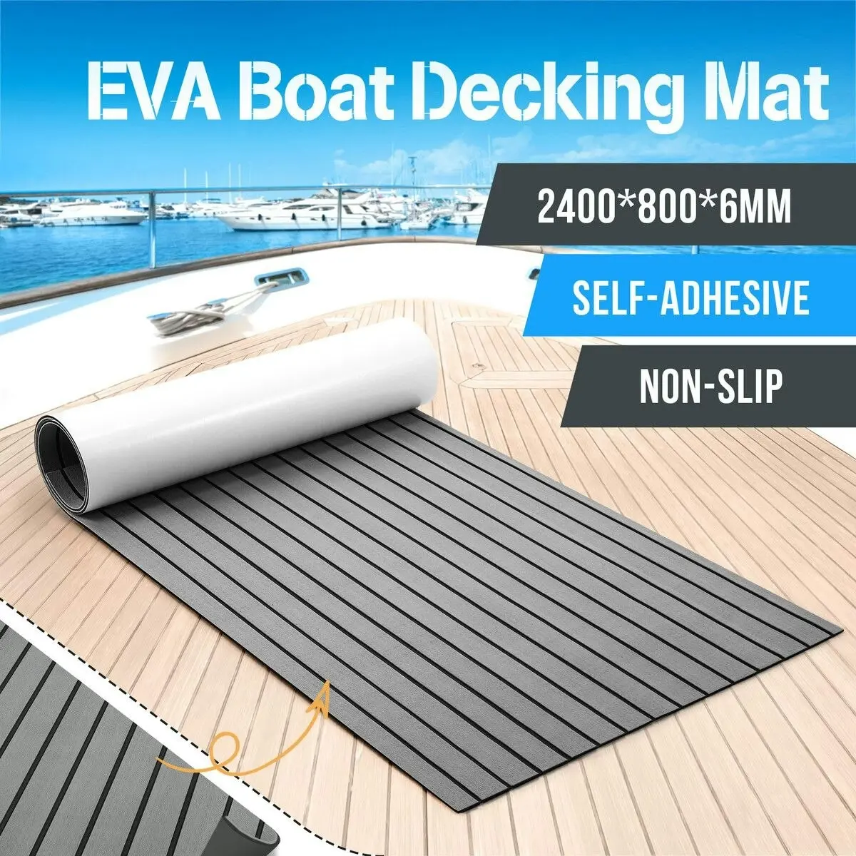 Ausway Marine Carpet Boat Flooring EVA Foam Decking Sheet Matting Non Slip Mat Covering Yacht Pad Dark Grey Bevel Design