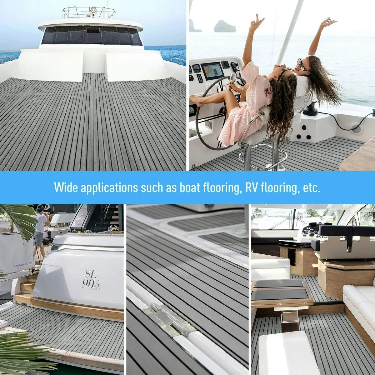 Ausway Marine Carpet Boat Flooring EVA Foam Decking Sheet Matting Non Slip Mat Covering Yacht Pad Dark Grey Bevel Design