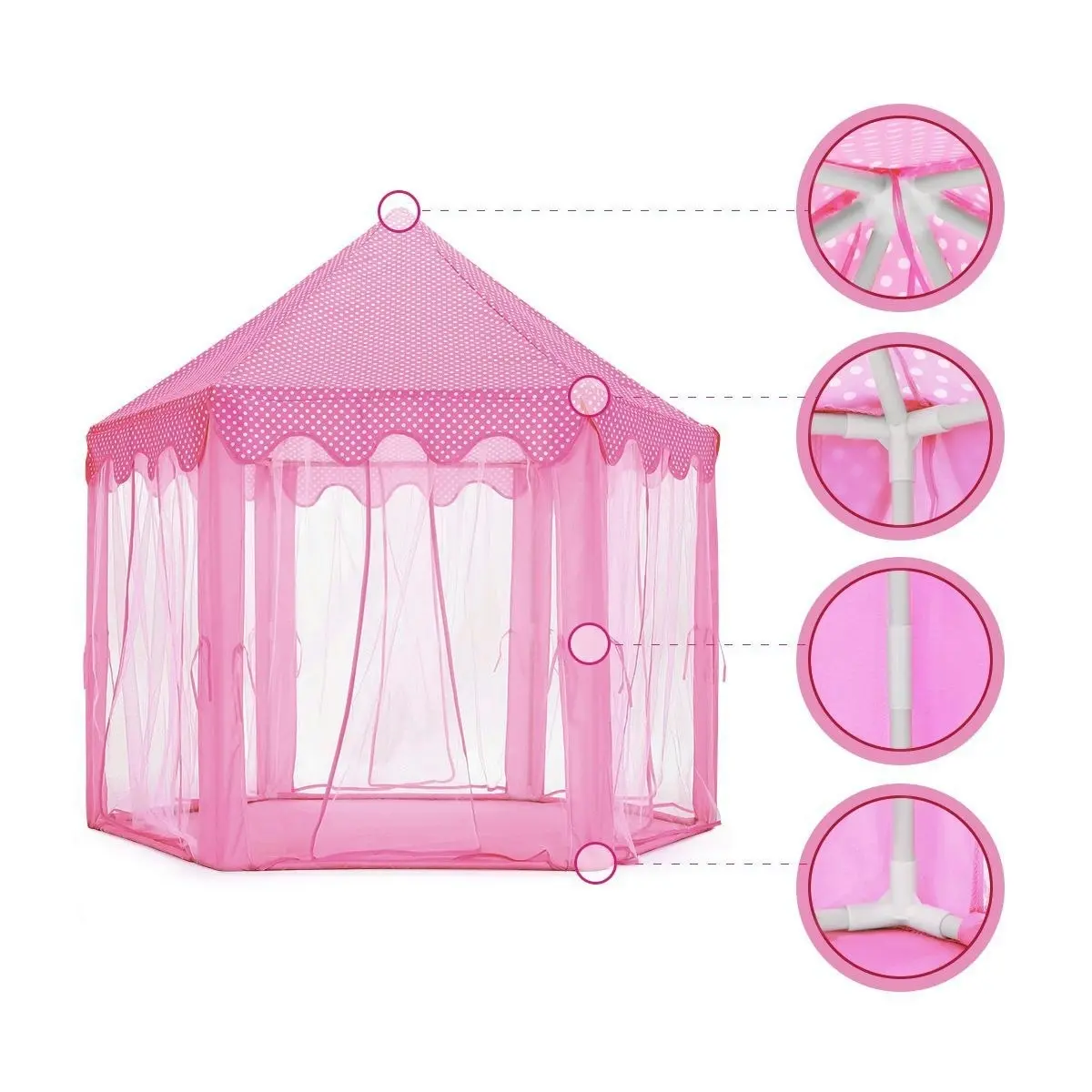 Ausway Kids Princess Castle Play Tent Hexagonal Play House Outdoor Indoor Playhouse Pink