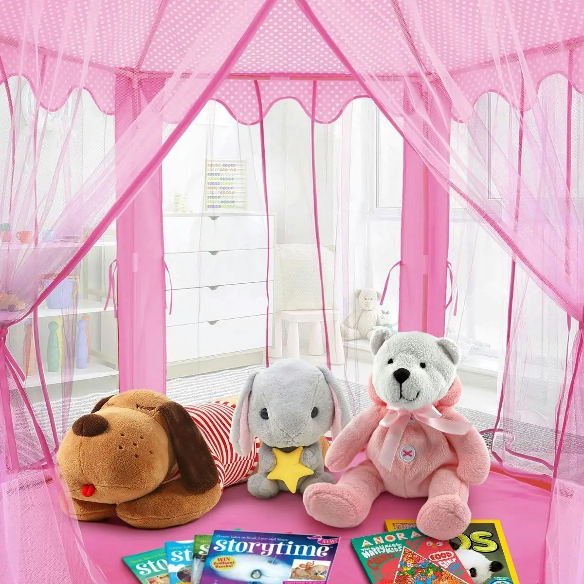 Ausway Kids Princess Castle Play Tent Hexagonal Play House Outdoor Indoor Playhouse Pink