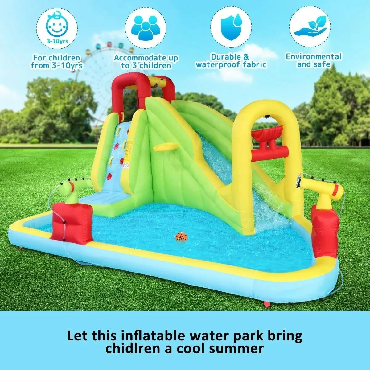 Kidbot Inflatable Water Park Water Slide Jump Castle Pool Outdoor Toy Bouncer Play Centre