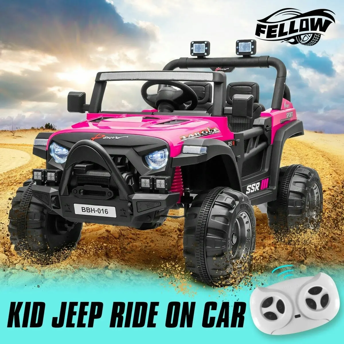 Kidbot Electric Ride On Car Kids Vehicle Toy Childrens Off Road Jeep Truck with Parental Remote Control MP3 Flashing Lights 2.4G Dual Openable Door