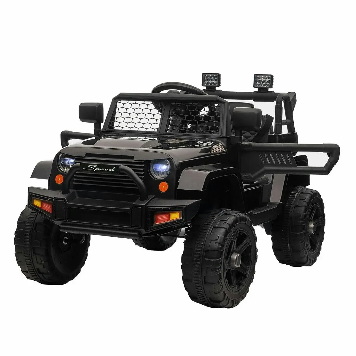 Ausway Kids Electric Car Parental Remote Control Ride On Truck Toy Jeep 12V Vehicle Spring Suspension LED AUX Port Black