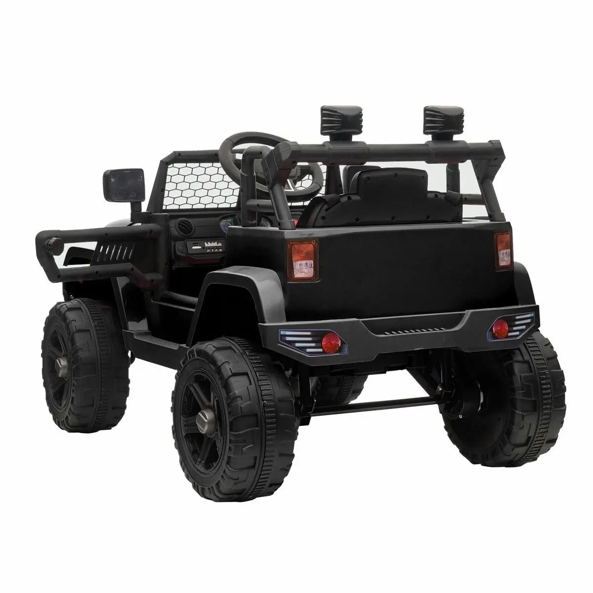 Ausway Kids Electric Car Parental Remote Control Ride On Truck Toy Jeep 12V Vehicle Spring Suspension LED AUX Port Black