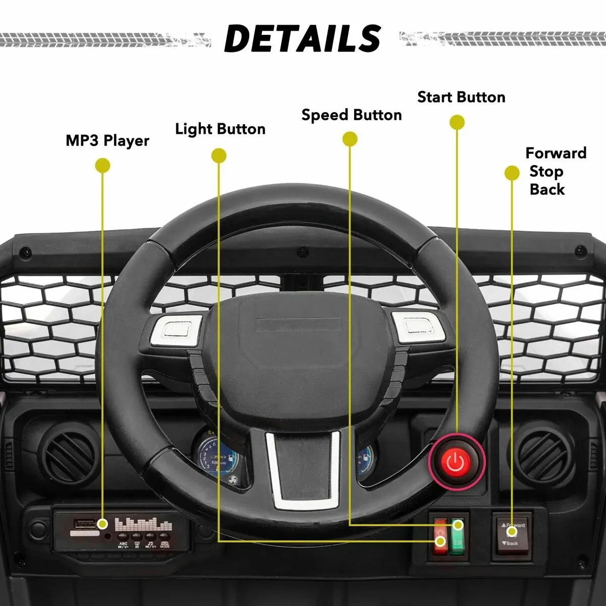 Ausway Kids Electric Car Parental Remote Control Ride On Truck Toy Jeep 12V Vehicle Spring Suspension LED AUX Port Black